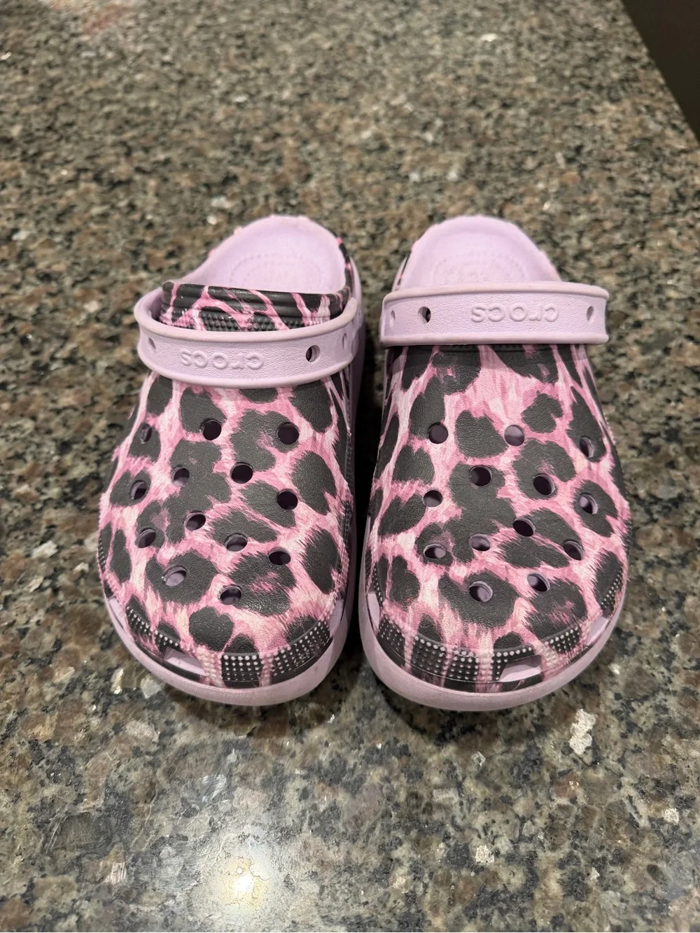 CROCS Kids Pink Leopard-Print Clog Sandals